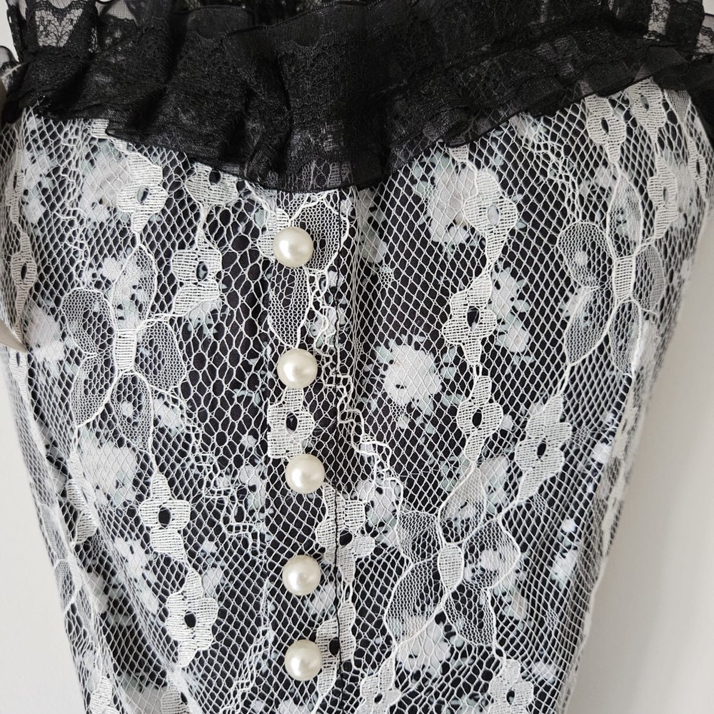 Black and White Lace Bustier with Pearl Buttons